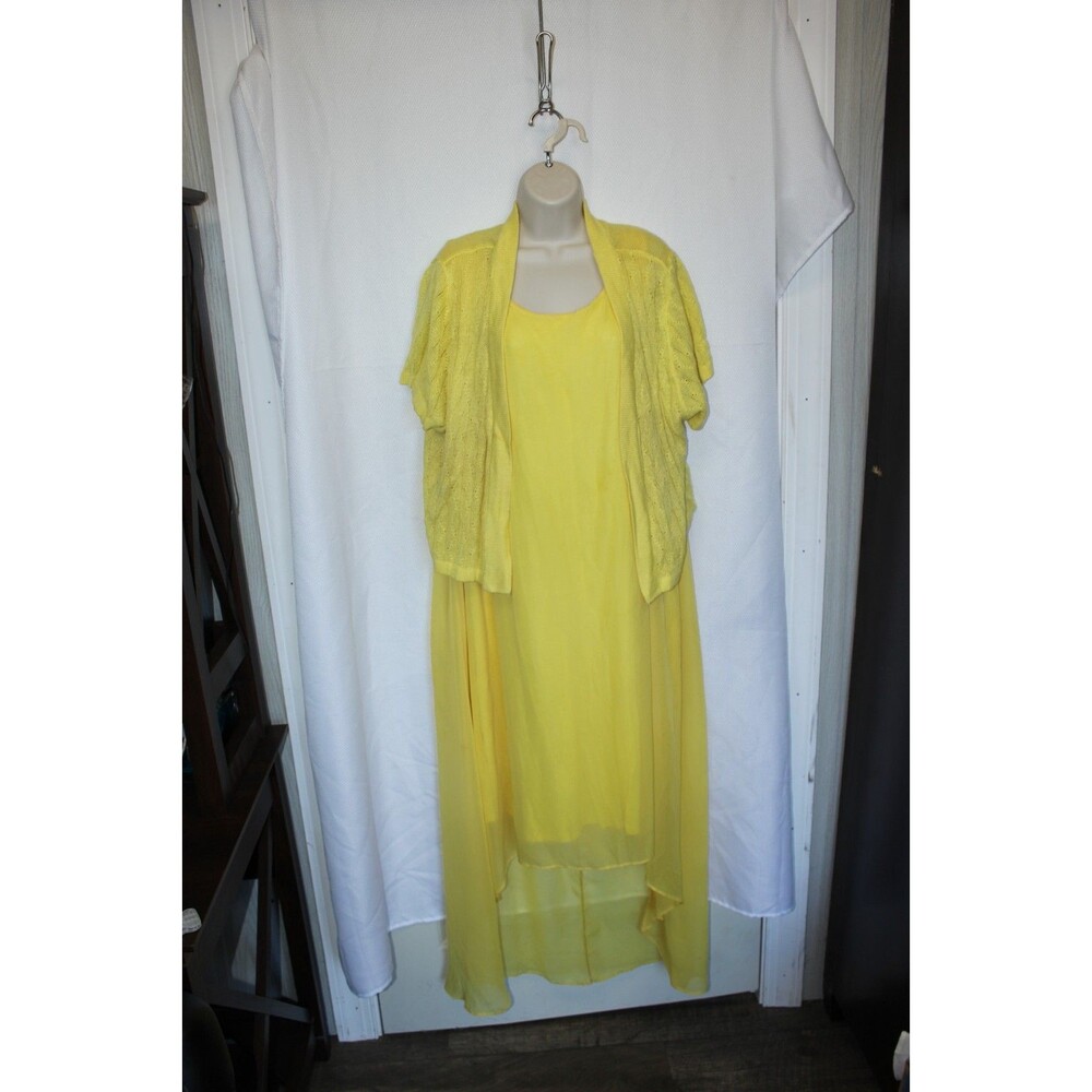 Ashley Stewart 22/24 Dress + 2X Sweater Cardigan Women Yellow Set Outfit Lemon - Picture 14 of 16